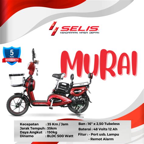 Jual Selis Murai V Ah Sepeda Listrik Dewasa Premium Murah Sepeda