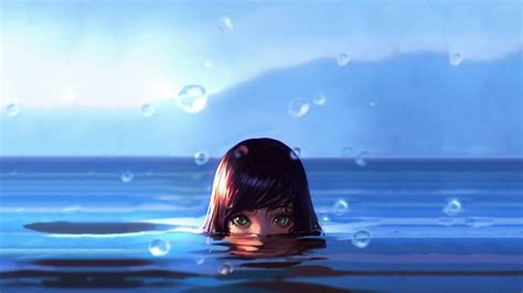 Digital Art Ilya Kuvshinov Women Water Drops Sea Wet