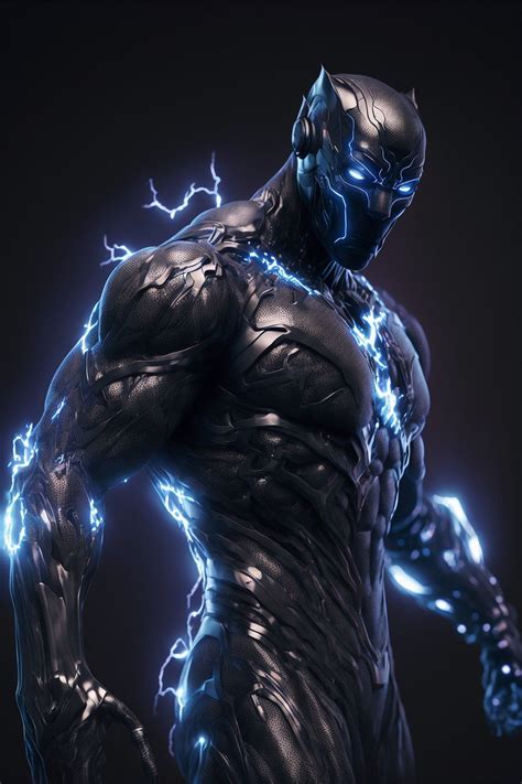 An Image Of A Black Panther In The Dark With Blue Lightnings On His Chest