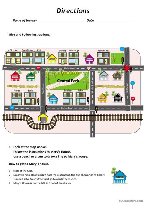 Give and follow directions on a map…: English ESL worksheets pdf & doc