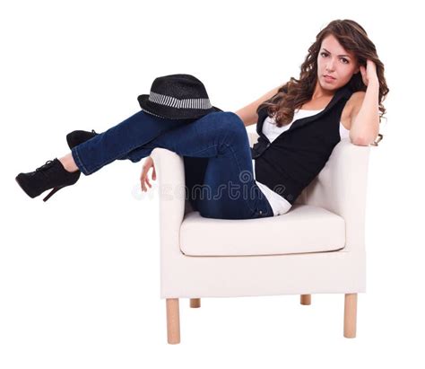 Brunette Sitting In Armchair Stock Image Image Of Body Model 27585429