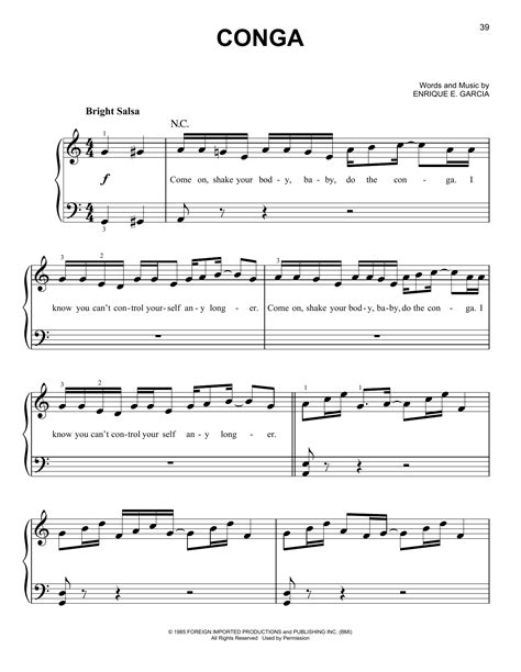 Conga By Miami Sound Machine Sheet Music For Very Easy Piano At Sheet