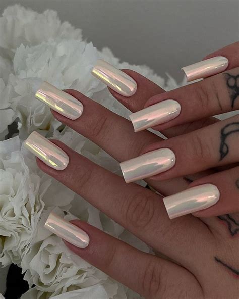 Acrylic Nails Chrome White Chrome Nails Cute Acrylic Nails White