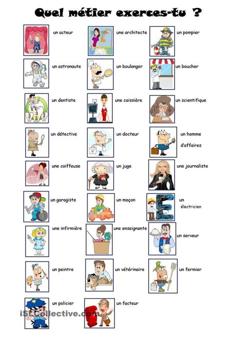 Les métiers Fle Les metiers en francais Fiches pédagogiques