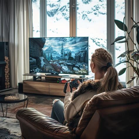 Una Mujer Se Sienta En Un Sof Frente A Un Televisor Que Tiene Una