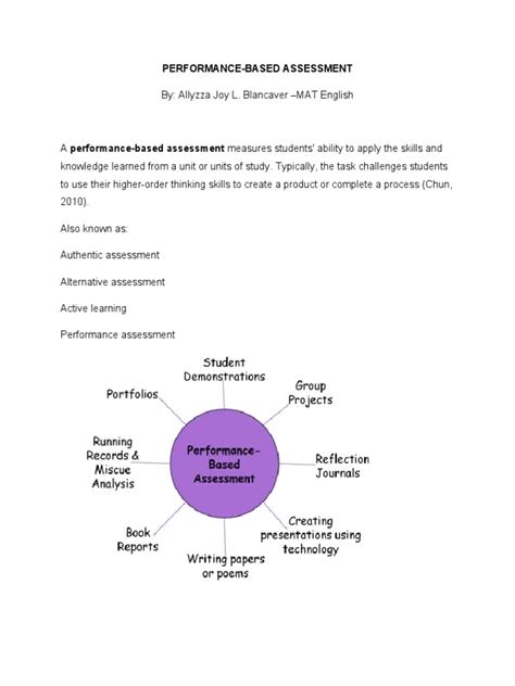 Performance Based Assessment Handouts Pdf Educational Assessment Rubric Academic