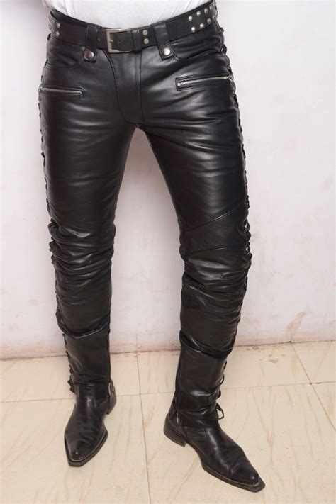 Leather Pants For Men S Handmade Vegan Leather Jeans Pants Leather Cargo Waist Lace Pant