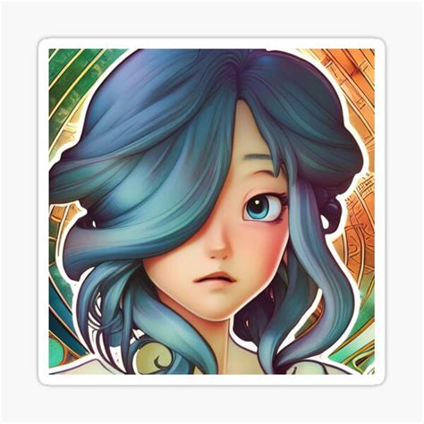 Portrait In Anime Style Of A Beautiful Girl With Blue Hair Sticker