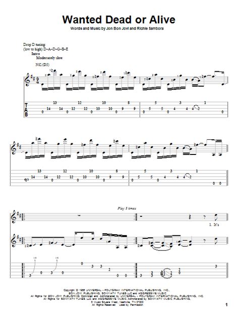 Wanted Dead Or Alive By Bon Jovi Sheet Music For Solo Guitar At Sheet