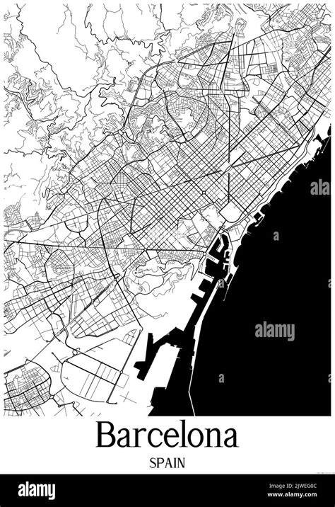 Barcelona Map Banque Dimages Noir Et Blanc Alamy