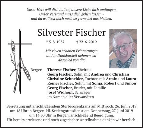 Traueranzeigen Von Silvester Fischer Trauer Merkur De