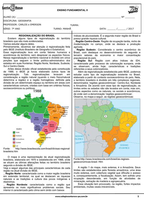 Atividades Sobre Regionalização Do Brasil 7 Ano Gabarito LIBRAIN