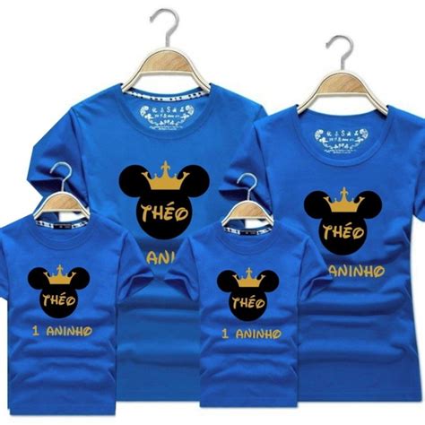 Kit 6 Camiseta Familia Mickey Realeza Tal Pai Mae Filhos