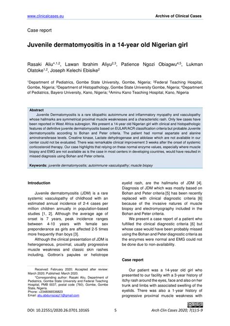 Pdf Juvenile Dermatomyositis In A Year Old Nigerian Girl