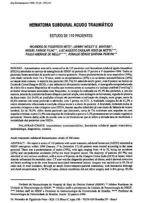 PDF HEMATOMA SUBDURAL AGUDO TRAUMÁTICO Alguns estudos mostram