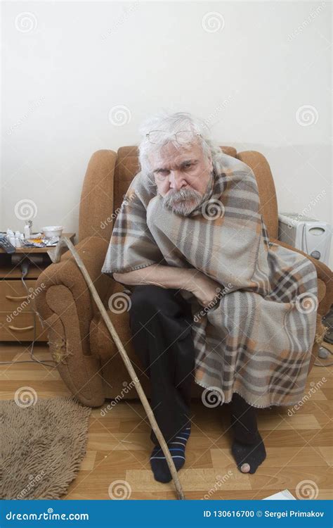 Old Sick Lonely Man In The Armchair At Home Stock Photo Image Of