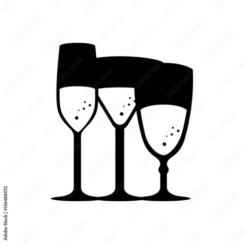 monochrome silhouette with several cocktail glasses vector illustration ...