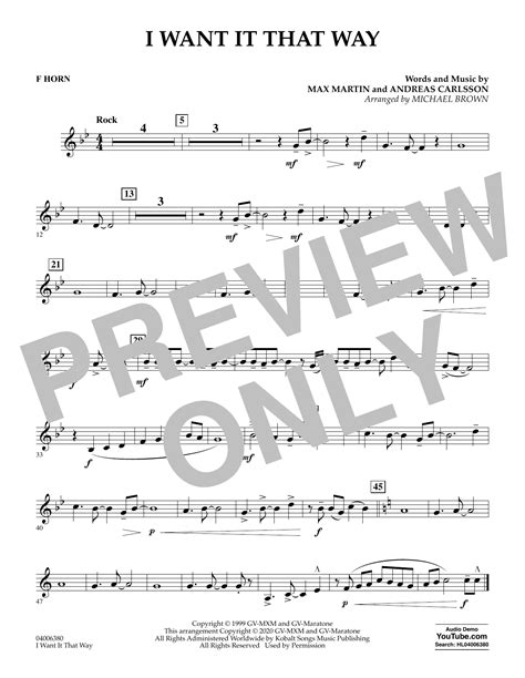 I Want It That Way Arr Michael Brown F Horn Sheet Music Backstreet Boys Concert Band