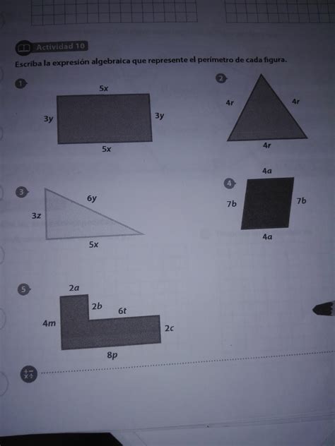 Escriba La Expresi N Algebraica Que Represente El Per Metro De Cada