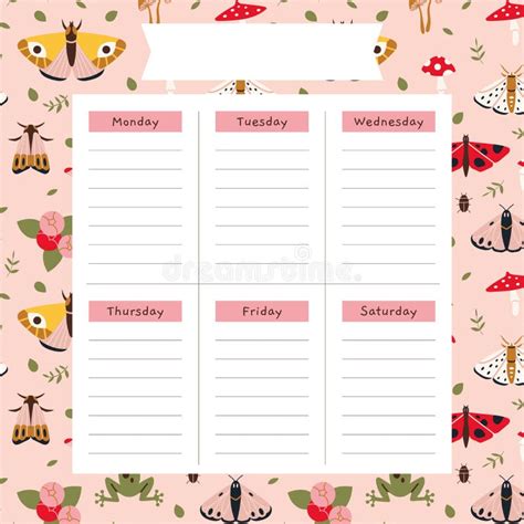 Cute Weekly Planner Background Template With A Summer Vibe Moth