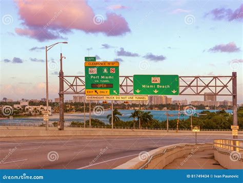 Miami Beach Road Sign Stock Photo Image Of Dade Harbor 81749434