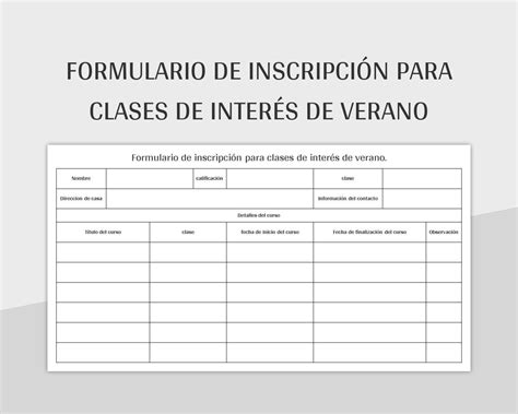 Plantilla de Formato Excel Formulario De Inscripción Para Clases De