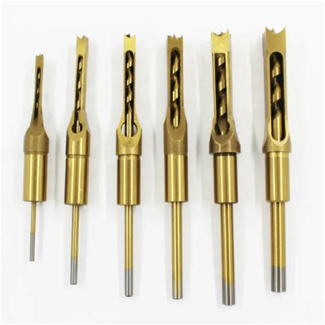 6pcs Titanium Coated Square Hole Mortiser Drill Bit Woodworking Twist