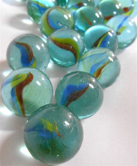 Vintage 20 Pc Cats Eye Glass Marble 1 Inch Shooter Tri Color Yellow Red Blue 50s 60s Toy Classic