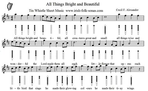 All Things Bright And Beautiful Tin Whistle Sheet Music Irish Folk Songs