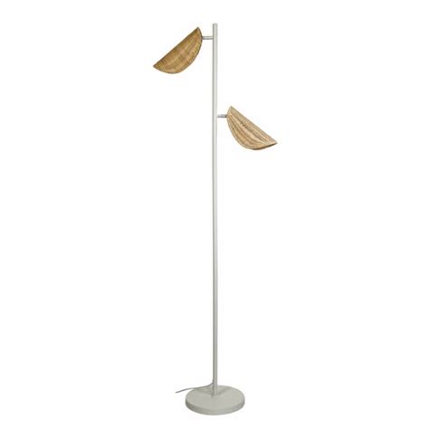 Oriel Malta Floor Lamp With Woven Natural Rattan Shades White