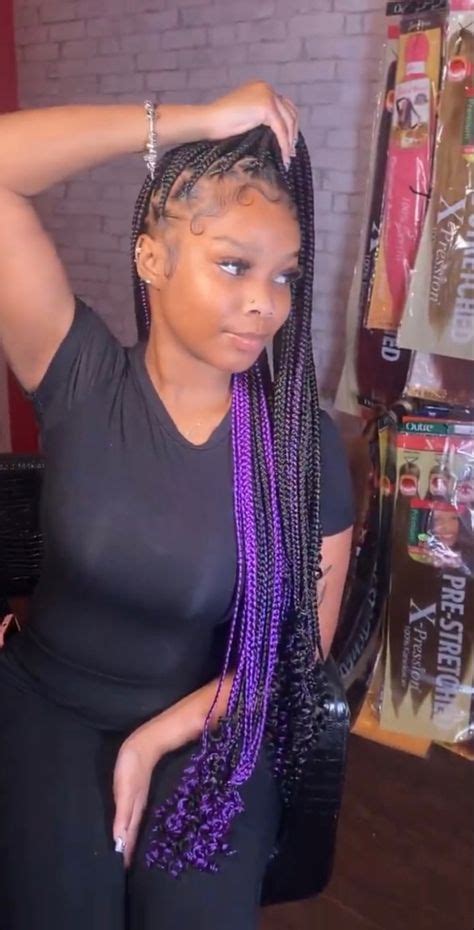 Black And Purple Peekaboo Knotless Braids