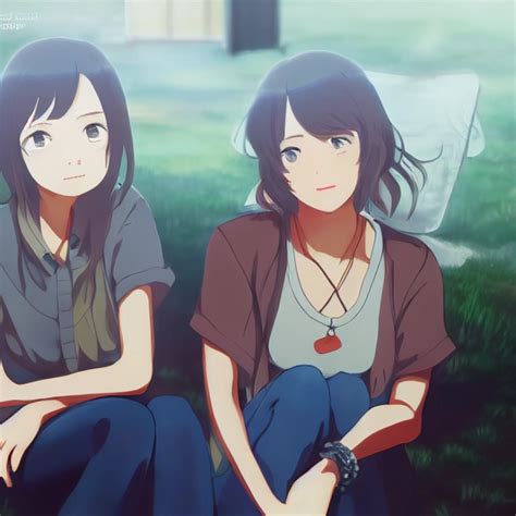 Lesbian Couple Anime Style Painted By Makoto Shinkai Midjourney