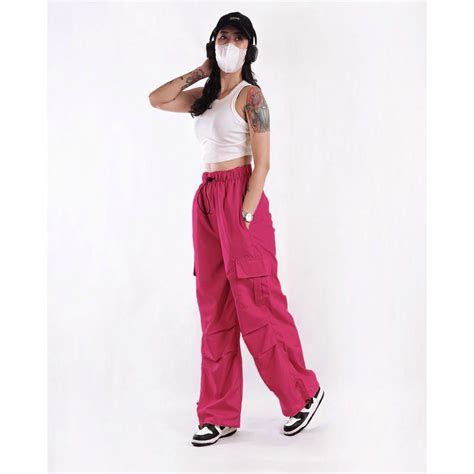 Jual Aigo Baggy Cargo Pants Celana Cargo Parasut Panjang Pink