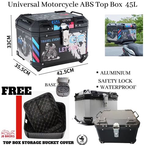 Universal Motorcycle ABS Top Box 45L Waterproof Rack Aluminum Safety