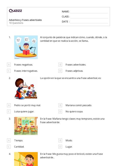 Adverbios Hojas De Trabajo Para Grado En Quizizz Gratis E