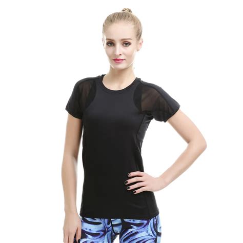 Buy Women Short Sleeve Elastic Yoga Mesh Sports T Shirt Gym Fitness Running