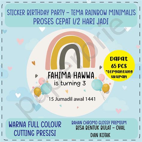 Jual Label Stiker Rainbow Minimalis Ulang Tahun Anak Sticker Birthday