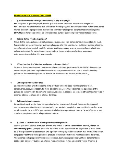 Resumen Doctrina De Las Pulsiones Freud Resumen Doctrina De Las Pulsiones 1 ¿qué Funciones