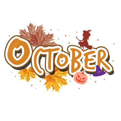 Hello October Month Text Art With Autumn Leaves And Halloween ...