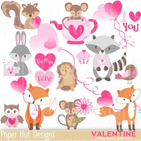 Valentine Clipart-cute Valentine Animal Clip Art. | Etsy UK