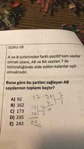 Soru 38 A Ve B Birbirinden Farklı Pozitif Tam Lise Matematik