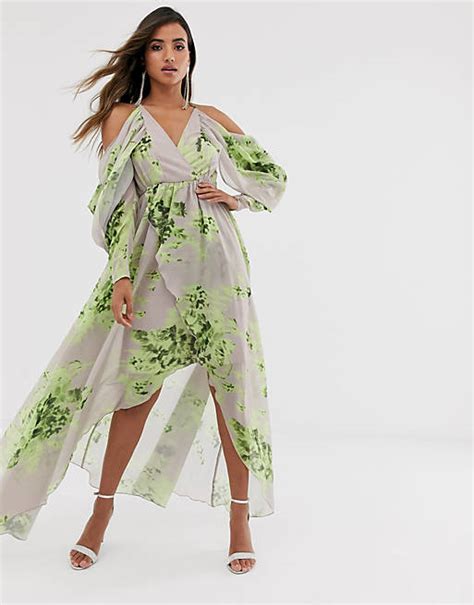 Asos Design Cold Shoulder Floral Print Maxi Dress Asos