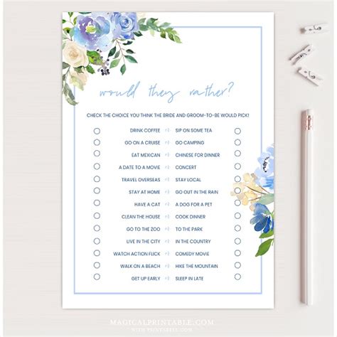 Elegant Blue Floral Bridal Shower Games Bundle Printabell • Express