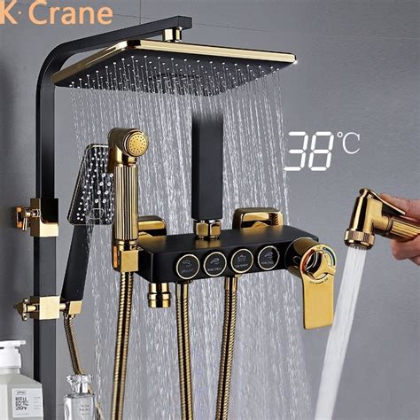 RR Hot Cold Mixer Shower System Bathroom LED Digital Shower Set Smart Thermostatic SPA Rainfall