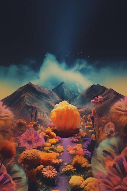 Hay Una Imagen De Un Paisaje Surrealista Con Flores Y Monta As Ai