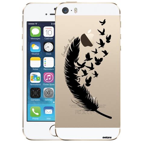 Coque IPhone 5 5S SE Rigide Transparente Plume Dessin Evetane