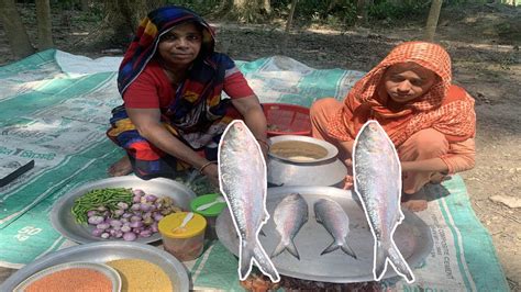 Hilsa Fish Fry And Khichuri Cooking Village Woman Ilish Fish Fry