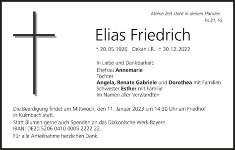 Elias Friedrich Traueranzeige Trauer Infranken De