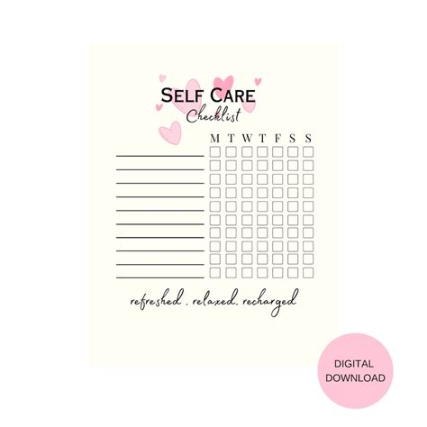 Self Care Planner Self Care Checklist Daily Self Care Check List