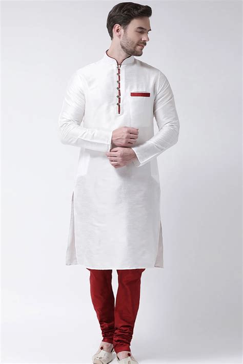 Solid Color Dupion Silk Kurta Set In White Ucchal Fashion